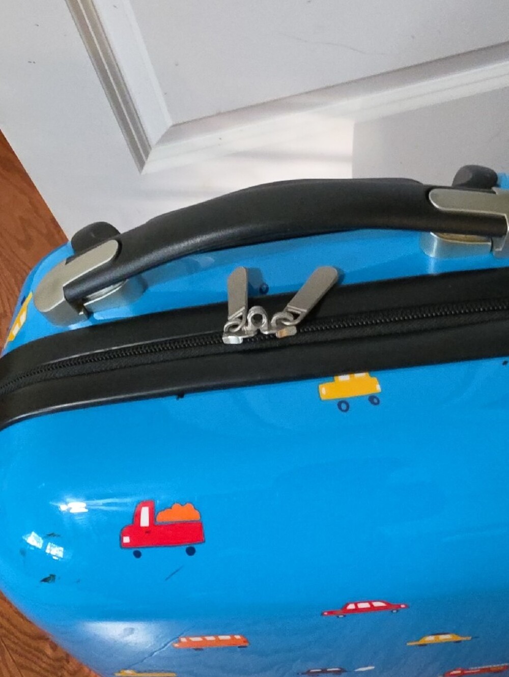 Marshalls Bright Blue Kids Rolling Suitcase with Colorful Car Print - Picture 2 of 14
